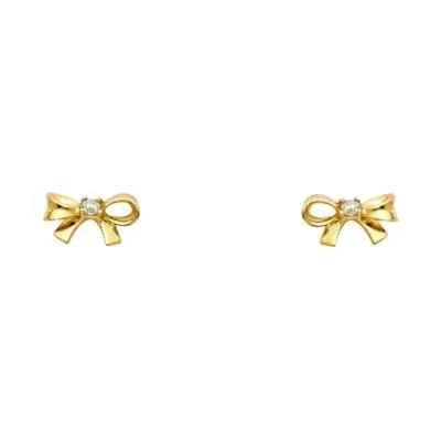 1Ct Round Cut Lab-Created Diamond 14k Yellow Gold Finish Bow Stud Earrings Women - Image 1 of 4