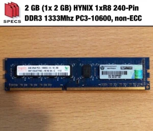 2 GB (1x 2 GB) HYNIX 1xR8 240-Pin DDR3 1333MHz PC3-10600, CL9, non-ECC - Bild 1 von 2