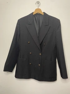 St Michael Vintage M&S Blazer Double Breasted Womens 12 Black Jacket - Picture 1 of 12