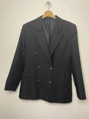 St Michael Vintage M&S Blazer Double Breasted Womens 12 Black Jacket - Image 1 of 4