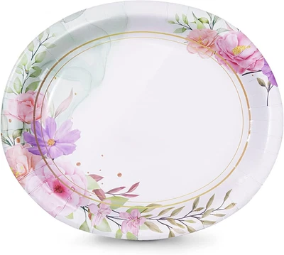 50 platos de papel ovalados florales, 10" X 12,5" grandes desechables para servir cena P Foto 1 de 4