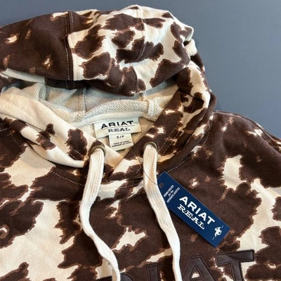 New Womens Ariat REAL Pony Hoodie | Small | Cropped Western Cow Print Sweatshirt - Image 1 of 4