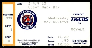 Boleto Tiger Stadium 1991 8 de mayo Kansas City Royals vs Tigers - Imagen 1 de 2