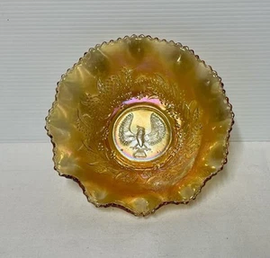 Crown Crystal Glass Marigold Carnival Piping Shrike Dish VGC - Picture 1 of 6