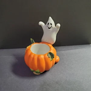 Soporte Votivo Fantasma Halloween PartyLite # P7176 Blanco Fantasma Naranja Soporte - Imagen 1 de 6