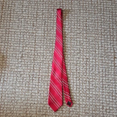 Valentino Corbata de Seda Italiana de Lujo Rojo con Rayas Blancas 3.5 x 61.5" LARGO Foto 1 de 4