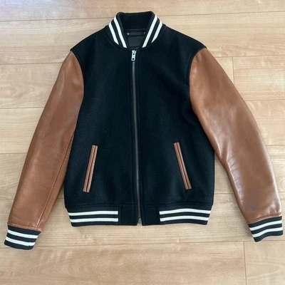 COACH Stadium Jacket S Wool Leather Black/Brown Stylish Winter Coat - Image 1 of 4