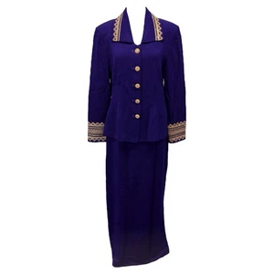 De Colección St. John Tejido Real Púrpura Dorado Lentejuelas Chaqueta Falda Larga Conjunto de 2 piezas Talla 8/10 - Imagen 1 de 18