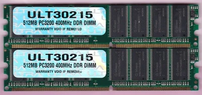 1GB 2x512MB PC-3200 DDR-400 Ultra Ram Memory Kit ULT30215 DDR1 Infineon PC3200 - Image 1 of 4