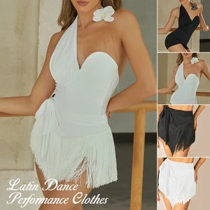 Latin Dance Irregular Tops/Fringe Skirt Cha Cha Rumba Dance Performance Clothes - Picture 1 of 30