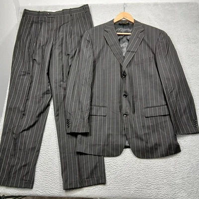 Pronto Mondo Italia Men's 38L Pinstripe Suit Gray Wool 2-Button Super 140's - Image 1 of 4