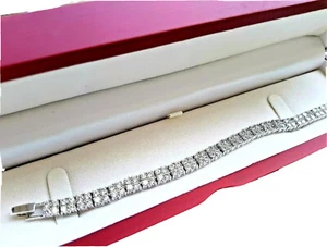 Double Row Riviera Tennis Bracelet Platinum finish with Created Diamond - Picture 1 of 11