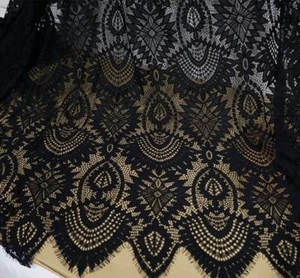 Black Heavy Eyelash Scalloped Lace Apparel Fabric Cloth DIY 59"Wide By The Yard - Picture 1 of 10