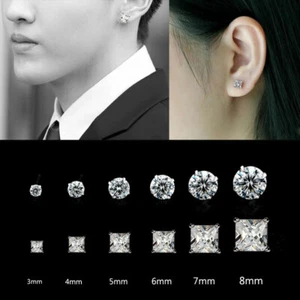 Genuine Solid 925 Sterling Silver Cubic Zirconia Clear Crystal Stud Earrings CZ - Picture 1 of 11