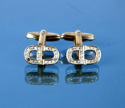 迪奥 CD 标志金色带水晶石袖口链接配件良好  — 第 1/4 张图片