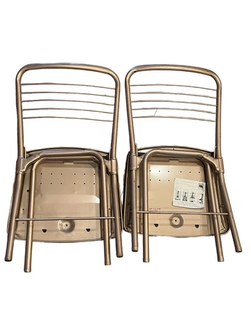 2 Vintage Mid Century Cosco Folding Chairs Gatefold Gold Set Pair Dining Party Cover