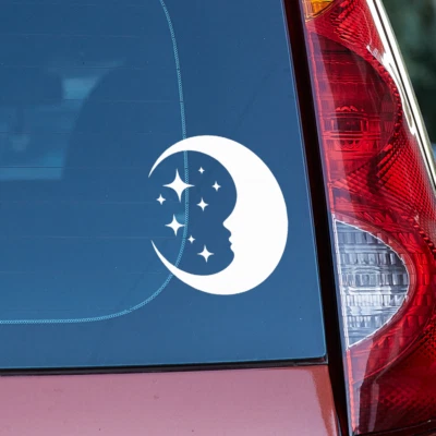 Calcomanía adhesiva de vinilo troquelada para automóvil portátil cara luna media luna mística izquierda o derecha Foto 1 de 4