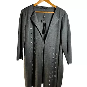 Misook Strickjacke Staubtuch Gr. 0X grau lang vorne offen Ösen Details - Bild 1 von 10