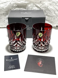 2 WATERFORD CRYSTAL LISMORE RUBY RED DOUBLE OLD FASHIONED TUMBLER GLASSES 4 3/8" - Picture 1 of 11