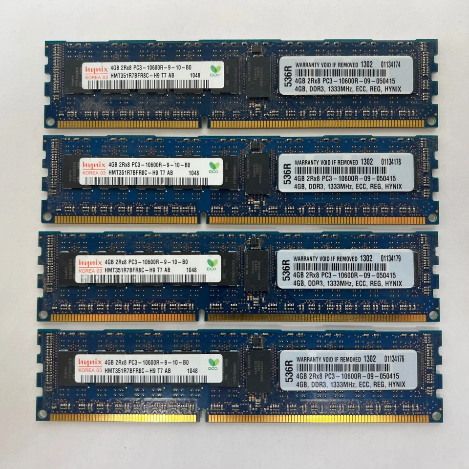 16GB (4X4GB) Hynix PC3-10600R 4GB DDR3 2Rx8 Server RAM HMT351R7BFR8C-H9 - Image 1 of 1