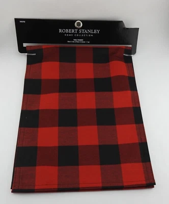 New Table Runner Red Black Buffalo Check Plaid Fabric Robert Stanley 70" x 13" - Image 1 of 3