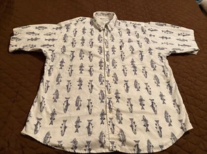 Columbia Sportswear Fish Shirt Mens SZ XL Ivory Short Sleeve Nice - Picture 1 of 12