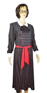 Vestido Vintage Sears The Fashion Place Transparente Negro con Rayas Cinturón Rojo - Imagen 1 de 12