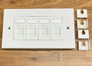 CAT6 RJ45 UTP Data Modules in Quad Faceplate 4 Port Network Data Wall Socket - Picture 1 of 2