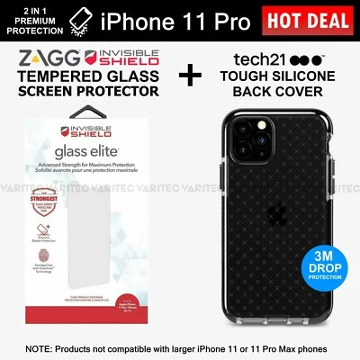 Zagg Glass Screen Protector + Tech21 Silicone Cover Gel Case for iPhone 11 Pro - Image 1 of 4