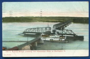 CB&Q Eisenbahnbrücke über den Mississippi in Burlington Iowa Postkarte - Bild 1 von 2