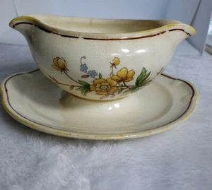 Vintage Taylor Smith Gravy Boat Under Plate vanity dish bird feeder keys trinket - Picture 1 of 11