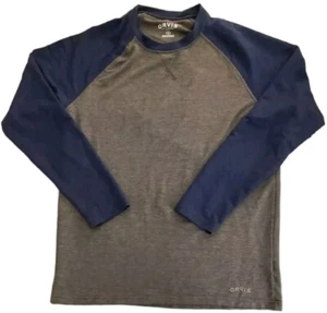 Orvis Men's Medium Long Sleeve Soft Baseball Style Two Tone Gray & Navy T-Shirt - Picture 1 of 12