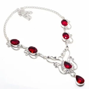 Mozambique Garnet Gemstone 925 Sterling Silver Handmade Jewelry Necklaces Sz 18" - Picture 1 of 1