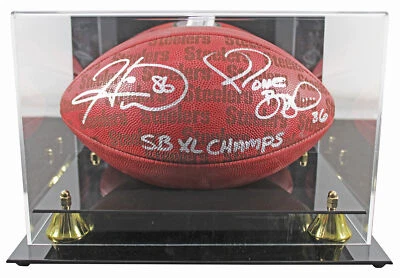 Vitrina de fútbol americano firmada por Jerome Bettis & Hines Ward "Duke" con estuche BAS Wit Foto 1 de 4