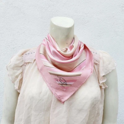Vintage Oscar de la Renta Women's  Striped Silk Scarf Pink Cream One Size - Image 1 of 4