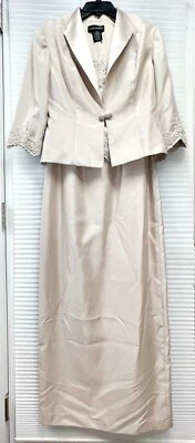 Cachet Women Embroidered Beaded Gown & Jacket Taffeta Evening MOB | Sand | Size8 - Image 1 of 4