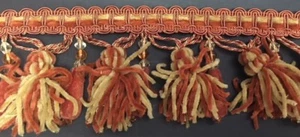 3&1/2" RUST GOLD CHENILLE BEADED TASSEL FRINGE FABRIC TRIM 5 YARDS - Picture 1 of 1