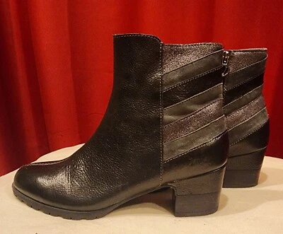 Jambu 黑色皮革女式踝靴灰色和银色装饰 7.5 码 — 第 1/4 张图片