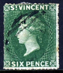 ST. VINCENT QV 1861 Seis Peniques Amarillo-Verde Profundo Sin Wmk Rough Perf.15 SG 2 VFU - Imagen 1 de 2