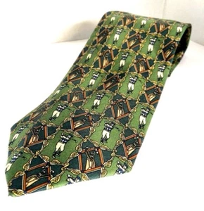 LUCA CASIRAGHI Krawatte grün Vintage Golfer Seide Made in Italy mit signiertem Etikett - Bild 1 von 5
