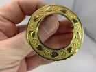 Circle Engraved Decoration Flowers Hearts Vintage Matte Gold Brooch Pin M-1608