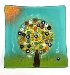 Murano Glass (Italy) Tree of Life Trinket Dish/Plate, Millefiori, 5.5" x 5.5" - Picture 1 of 9