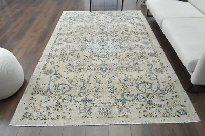 5.5x8.6 ft, BEIGE BLUE, Turkish Vintage Large Area Rug, Oushak Rug, Handmade Rug - Image 1 of 4