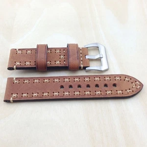 Wristwatch Bands Top Layer Cowhide Genuine Leather Watch Straps Parts Brown 24mm - Picture 1 of 2