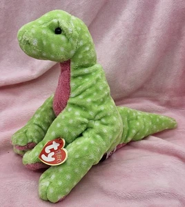 Retro Ty Pluffies Long Neck STOMPS Dinosaur Plush Bean Bag Toy 2005 Nwt  - Picture 1 of 8