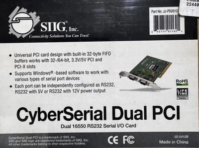 SIIG Dual Profile CyberSerial 2-Port RS-232 PCI Serial Adapter JJ-P02012-S6 NEW - Image 1 of 3