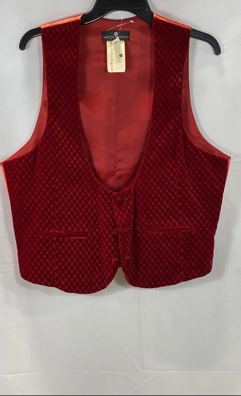 NWT Vintage 90s Saks Fifth Avenue Men's Red Quilted Velvet Tuxedo Vest L 40 - Image 1 of 4