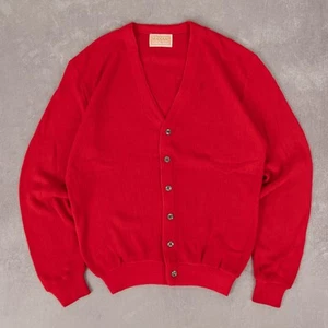 Vintage 70er Boxy Strickjacke M Acryl Herren Rot Prep - Bild 1 von 7