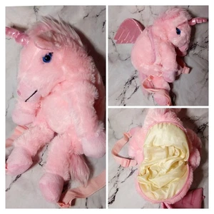 Unicorn Backpack Pegasus Pink Stuffed Plush Sparkly Bag Glitter Funzone - Picture 1 of 7