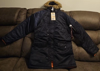 Parka Alpha Industries N-3B ajustada réplica azul para hombre pequeña MJN31210C1 NUEVA CON ETIQUETAS Foto 1 de 4
